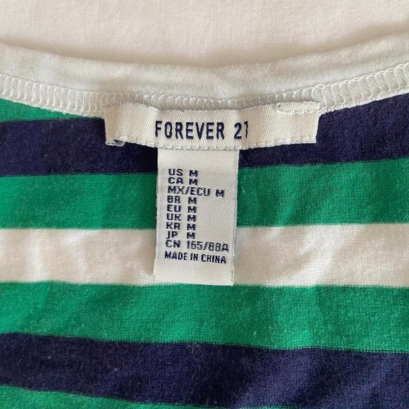 Forever 21 '80s Retro Green, Blue, White Striped Shirt - Picture 3 of 4
